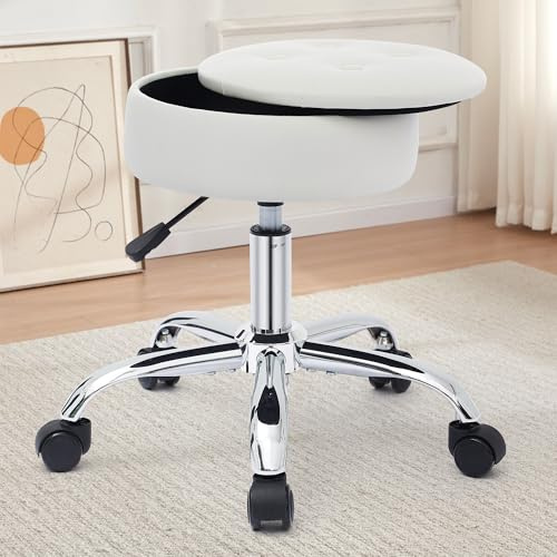 Gitrah Vanity Chair with Wheels Adjustable Vanity Stool with Storage Swivel Vanity Stool for Vanity Rolling Makeup Chair White