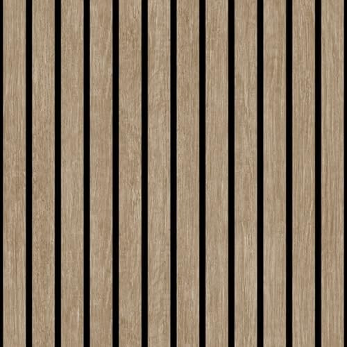 Muriva Ugepa Realistic Wooden Slats 3D Panelling Wood Panel Stripe Lines Textured Non Woven Vinyl Feature Wall 10m Wallpaper Roll Taupe Black M80208