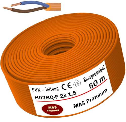 MAS Premium 5-170m PUR-Leitung Kabel H07BQ-F 2x1,5 3G1,5 2,5 4G1,5 5G1,5 2,5 4 6 7G1,5 Orange Geräteanschlussleitung landwirtschaftlicher oder Geräte Baustellenkabel (H07BQ-F 2x1,5OR, 50m)