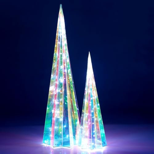 URBNLIVING Set of 40/60cm Festive LED Christmas Light-up Star Decoration Multicolour Modern Xmas Tree Cone Iridescent Indoor Outdoor Ornaments Gift for Home Decor Lighting Battery Powered