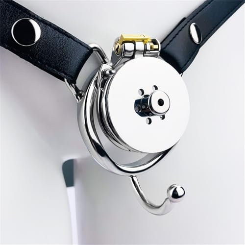 CHLYAET Edelstahl Keuschheitskäfig Herren Set Mit Dilator Und Keuschheitsgürtel Metall Flacher Keuschheitskäfig Negativ Tragbarer Peniskäfig Extreme Sm Dick Bondage Sexspielzeug