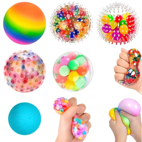 FYSL 6 Stück Stressbälle, Anti Stress Ball mit Wasserperlen, Squishy Stress Ball für Kinder und Erwachsene, Bunte Stressball Set für Kinder und Erwachsene Geburtstag Geschenke ADHD Autismus