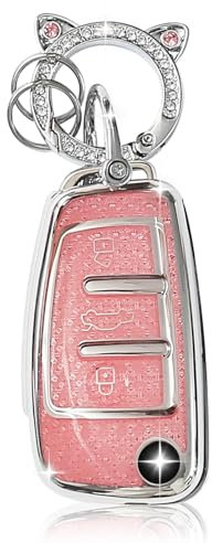 ZVRSUA Coque de Clé de Voiture pour Audi,Joli Porte Clé Voiture en Argent Incrusté de Diamants,Accessoire Voiture Compatible avec Audi A3 S3 / A4 S4 RS4 / A6 S6 RS6 / Q7 / TT TTS / R8 (Rose)