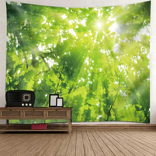 Großer Wandteppich 300 x 256 cm Sonne und grüne Blätter Muster Wandbehang für Schlafzimmer und Kinderzimmer Deko Wandvorhang Kunst