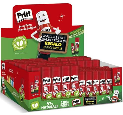 2 pezzi COLLA STICK PRITT 43GR + 1 COLLA STICK DA 11GR IN OMAGGIO