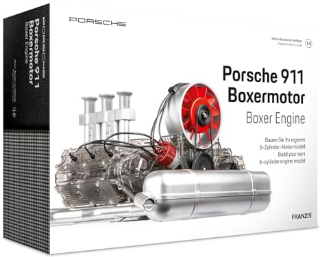 Franzis 67224 - Porsche 911 Boxermotor Facelift, Kit de construcción de Motor Fiel al Original del clásico Motor de 6 Cilindros refrigerado por Aire a Escala 1:4, Incl. módulo de Sonido, Manual de