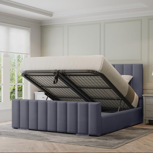 Furnishion Wingback Panel Super King Bed Frame with Storage - Steel/Dark Grey Ottoman Bed Super King - Upholstered Panel Storage Bed - Mattress Not Included
