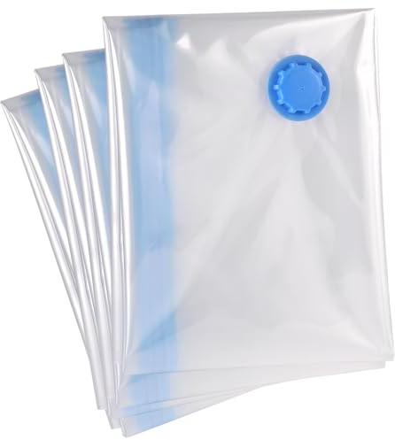 Blockboden-Vakuumbeutel für Kleidung & Kissen - 4er Set (80x60x30cm) | Luftdichte Vakuumierbeutel inkl. Etiketten - Staubsauger Vakuum Aufbewahrungsbeutel auch für Bettwäsche, Kissen und mehr
