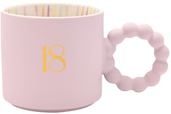 Widdop and Co Celebrations 18th Birthday Mug for Girls – Pink Ceramic Coffee Cup with Gold Eighteen Print & Confetti Interior – Cute Keepsake Gift for Her, Daughter, Friend