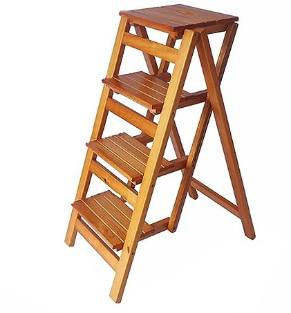 SFSLBFB Sedia Pieghevole in Legno per Biblioteca, Scala Portatile a 4 gradini, Sgabello Pieghevole Convertibile, espositore per Biblioteca, Cucina di casa, lavori Domestici (Colore: Noce Chiaro)