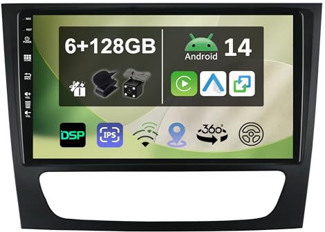 KECONSING [6G+128G] IPS 9 Android 14 Autoradio Für Benz E-Class W211 C-Class W219 G-Class W463 2002-2009 mit navi Octa Core-[Eingebauter CarPlay/Android Auto/DSP/Mirror Link/GPS Navi/360 Camera