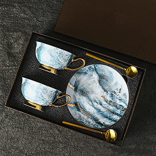 XDAWQP Ensemble de Tasses à thé en céramique avec Bordure dorée, Tasses à café et soucoupes en Porcelaine Anglaise, Service à thé en Porcelaine de Style européen, Coffret Cadeau