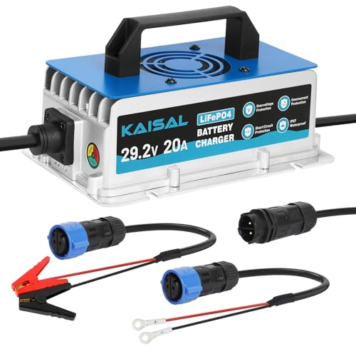 KAISAL Caricatore LiFePO4 da 29.2V 20A, Caricabatteria per Batteria al Litio Ferro Fosfato da 24 V (25.6 V), Carica LiFePO4 24V,Impermeabile IP67 per Camper, Barca, Solare