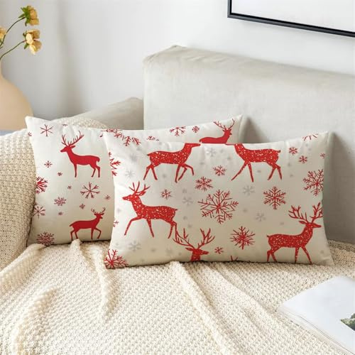 Weiß Kissen 50x70 cm Rechteck Kissenbezug REH Outdoor Kissen Wetterfest Samt Kissenbezüge 2er Set Doppelseitiger Gedruckte Cushion Covers für Herbst Deko Garten Terrasse Sofa Patio Balkon Auto 2s-570