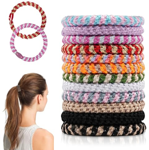 Haargummi Damen, 12 Stück Haargummis Bunte Geflochtene Haarbänder Mehrfarbigen Elastisch Zopfgummi Stylisch Pferdeschwanz Inhaber für Dickes Glattes Und Lockiges Haar (12 Farben)
