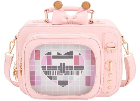 fancybag Damen TV-Form Ita Tasche Schultertasche Ita Rucksack Spassweibliches Klares Fenster Anime Pins Display Beutel, Pure Pink, Medium