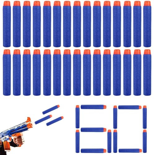 Quesuc 60 Stück Nerf Pfeile Elite Schaumstoffpfeile Mit Flacher Spitze, Zubehör Für Nerf N-Strike Serie, Für Kinder, Outdoor Und Familie