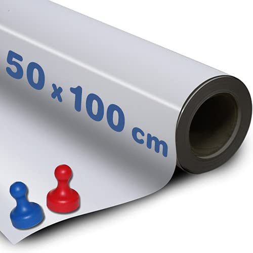 Eisenfolie Ferrofolie selbstklebend weiß glänzend - 0,6mm x 50cm x 100cm - Whiteboardfolie/Tafelfolie magnetisch (ferromagnetisch) mit Premium-Kleber - flexibler Haftgrund für Magnete