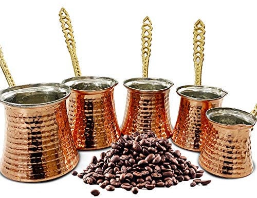 5 x Cezve Mokkakanne Kupfer verschiedene Größen, Set Mokka Kanne 150-450ml