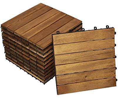SAM Terrassen- Klickfliesen 01, Akazienholz geölt, 99 Fliesen für 9m² | 30x30cm, Garten Bodenbelag, Drainage