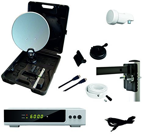 RED OPTICUM Balcón de Camping Sistema de satélite HDTV con Receptor de satélite HD AX300s (LNB único, Cable (10 m), Cable HDMI)