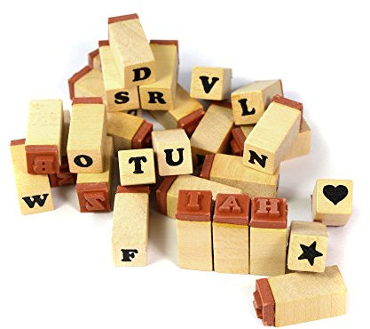 Frau WunderVoll® 28 TEILIGES STEMPELSET Alphabet, inklusive Herz & Stern, Dekostempel, Motivstempel,Holzstempel, Buchstabenstempel, Scrapbooking, ABC, Großbuchstaben