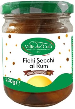 Valle del Crati Fichi al Rum | Fichi Essiccati al Sole Immersi Nel Rum | Prodotto Tipico Calabrese | Dolcetto Pausa Caffè | Vasetto 230 grammi