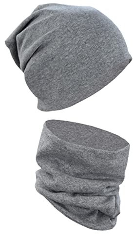 Alkato Unisex Beanie Mütze und Schal Set Uni, Farbe: Dunkelgrau Meliert, Größe: Einheitsgröße