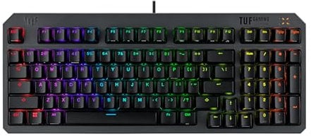 ASUS Tastiera TUF Gaming K3 Gen II con layout compatto a 97 tasti, interruttori RGB ottici-meccanici, supporto con guarnizione in silicone, schiuma ammortizzante, impermeabilità IP57, piastra