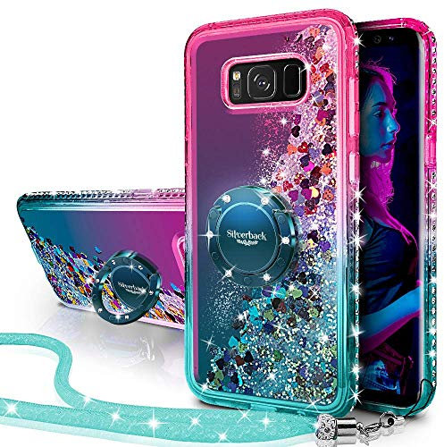 Miss Arts für Samsung Galaxy S8 Hülle,[Silverback] Mädchen Glitzern Handyhülle mit Ringständer, Cover TPU Bumper Silikon Flüssigkeit Treibsand Clear Schutzhülle für Samsung Galaxy S8 -Grün