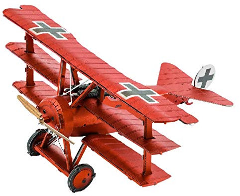 Fascinations MMS210 Metal Earth Metallbausätze - Flugzeug Tri-Wing Fokker Roter Baron, lasergeschnittener 3D-Konstruktionsbausatz, 3D Metall Puzzle, DIY Modellbausatz mit 2 Metallplatinen, ab 14 Jahre