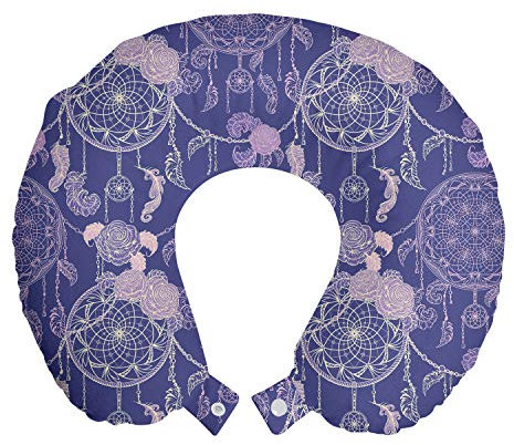 ABAKUHAUS Boho Reisekissen Nackenstütze, floral Dreamcatchers, Schaumstoff Reiseartikel für Flugzeug und Auto, 30x30 cm, Lavendel Dunkle