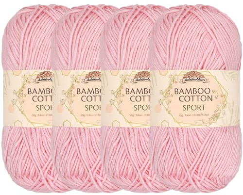JubileeYarn - Fil sport en coton de bambou, pelote, 50 g, couleur primevère rose, 4 pelotes