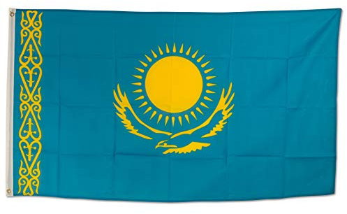 Bundes- und Länderflagge aus wetterfestem Material mit Metallösen, Outdoor Fahne & Flagge (Kasachstan) 150x90cm