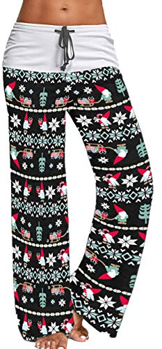 Famulily Women's Casual Floral Wide Leg Pajama Lounge Pants Black S