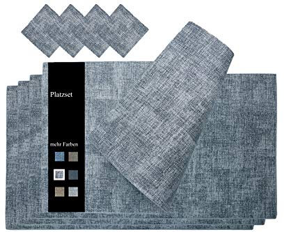 TANGYANGNY® Tischsets, Platzset Abwischbar 4er Set, PU Lederoptik Kunstleder Abwischbare Wasserdicht rutschfest Tischset, 43 * 30cm, für Zuhause Restaurant Speisetisch Kinder. Grau