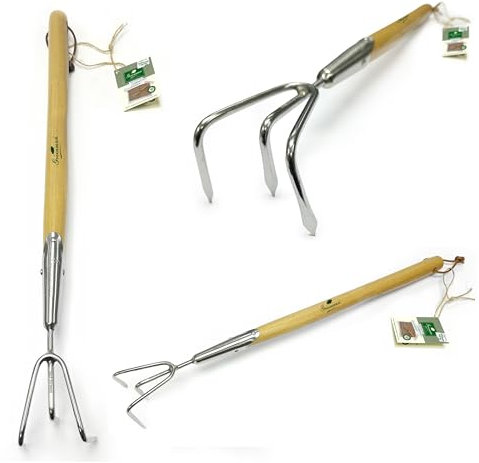 Greenman Long Ash Handled (25) Cultivator Lawn Tiller Stainless Steel