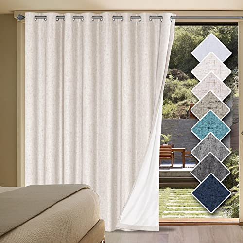 H.VERSAILTEX Blackout Curtains, Durable Thick Textured Look 100% Blackout Patio Door Curtain, Grommet Extra Wide Sliding Door Curtain Panel Long Curtains, W100 x L108 inch- Ivory