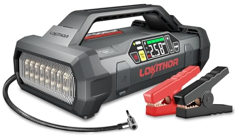 LOKITHOR JA300 Starthilfe Powerbank 1500A mit 150 PSI Luftkompressor | 150 PSI Luftkompressor & Digitaldisplay, Für Benziner bis 7,0L & Diesel bis 4,5L