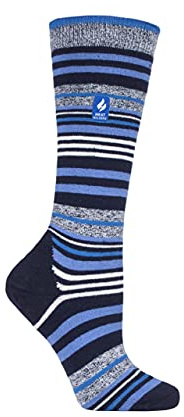 HEAT HOLDERS SOCKSHOP Ladies 1.0 TOG Apres Ski Ultra Lite Ski Socks Pack of 1 Navy Stripe 4-8