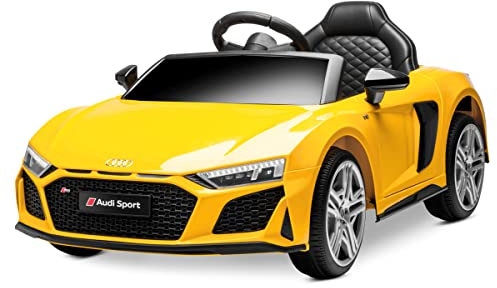 Playkin Audi R8 Spyder - Coche eléctrico para niños +3 años, Color Amarillo, con 1 batería Recargable 12V y 7Ah Licencia Oficial Audi