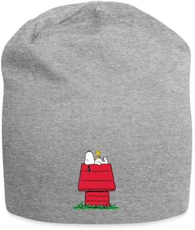 Spreadshirt Peanuts Snoopy Und Die Hundehütte Jersey-Beanie, One Size, Grau meliert
