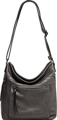 Caspar TS1070 sportlich elegante mittelgroße Damen Crossbody Bag Umhängetasche, Farbe:dunkelgrau, Accessoires One Size:One Size