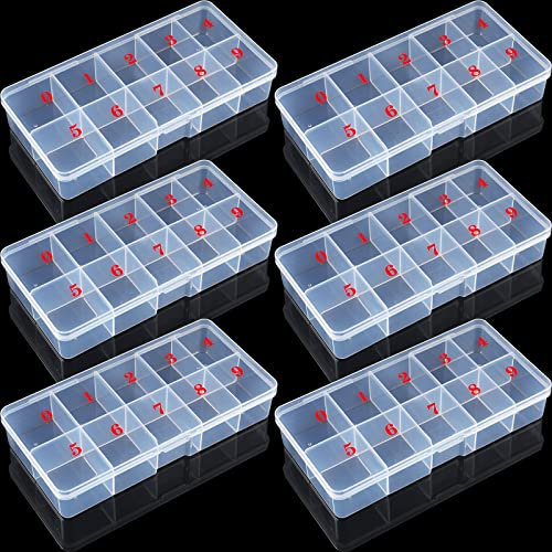 Yulejo 6-Piece Nail Art Tip Storage Organizer Box, Clear Plastic, 7 x 3.6 x 1.3 Inches, 10 Compartments, Portable, Accessories Storage
