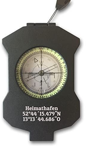 elbedruck Personalisierter Outdoor Sport Kompass schwarz mit Wunschgravur und Tasche Dein Name und Text Geschenkidee Jagd Wandern Survival Camping Rad Gravur, 10 x 6,5 x 3 cm