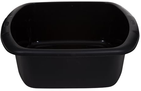 Small Rectangular Washing Up Bowl Dish Washing Washtub, Durable Plastic, Volume: 7 Liter, Size: 32 x 28 x 13 cm, Colors: Black, Brown, Silver, Cream (Black)