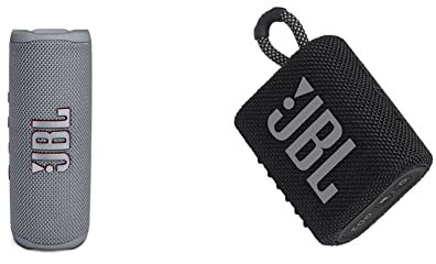 JBL Flip 6 – Enceinte Bluetooth Portable et étanche à l'eau et à la poussière, Haut-Parleur Haute fréquence, 12 Heures d'autonomie, en Gris & GO 3 – Enceinte Bluetooth Portable et légère, Noir