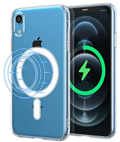 UEEBAI Handyhülle für iPhone XR, Integrierte Magnete Kompatibel mit MagSafing Faster Charging Slim Fit TPU Bumper Case Back-Cover Hartes PC Handyhülle Stoßfester - Transparent