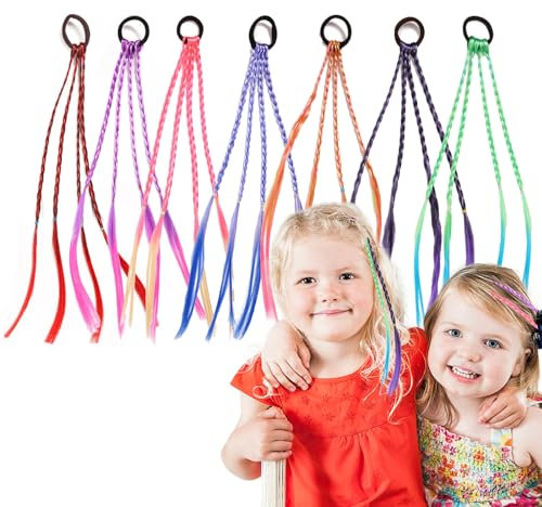 Plstod 7 Stück Bunte Haarsträhnen Kinder Haarschmuck Mädchen Haarsträhnen zum Einflechten für Mädchen Frauen Party Geburtstag und Kinder Haarschmuck (Mehrfarbig)