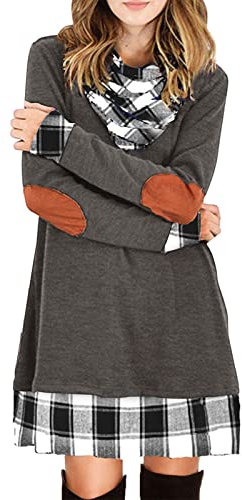 Alaster Queen Robe décontractée pour Femme Robe d'automne à Manches Longues et Ligne A Tendance décontractée à col bénitier Robe d'hiver à Manches Longues pour Femme Pull Blanc/Noir à Carreaux XL